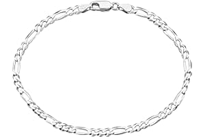 Savlano 925 Sterling Silver Solid Italian Figaro, Rope,Herringbone, Curb, Ball Bead, Snake, Mariner Chain Anklet for Women, Comes in 0.8mm - 5mm With Gift Box