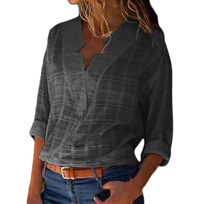 Msliy Damen Bluse Langarm Elegante Tunika Langarmshirt V-Ausschnitt Große Größen Locker Frauen Shirt Oberteile Einfarbig Eleg