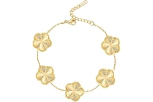 Galeuneon 18K Gold Plated Clover Bracelet |Adjustable Bracelets| Lucky Flower Cute Link Bracelets Jewelry Gifts for Women