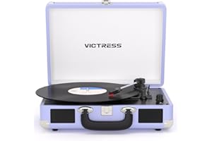VICTRESS Suitcase Record Player, Portable Vinyl Record Player Bluetooth with Stereo Speakers, 3-Speed Turntable, USB to Digit