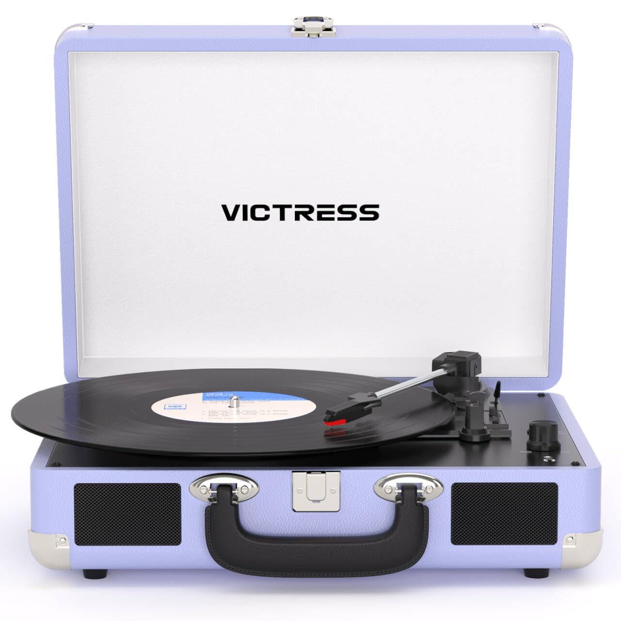 Photo 1 of VICTRESS Suitcase Record Player, Portable Vinyl Record Player Bluetooth with Stereo Speakers, 3-Speed Turntable, USB to Digital Recording, RCA/AUX/Headphone Jack, Retro Gift Vinyl Player, Soft Purple