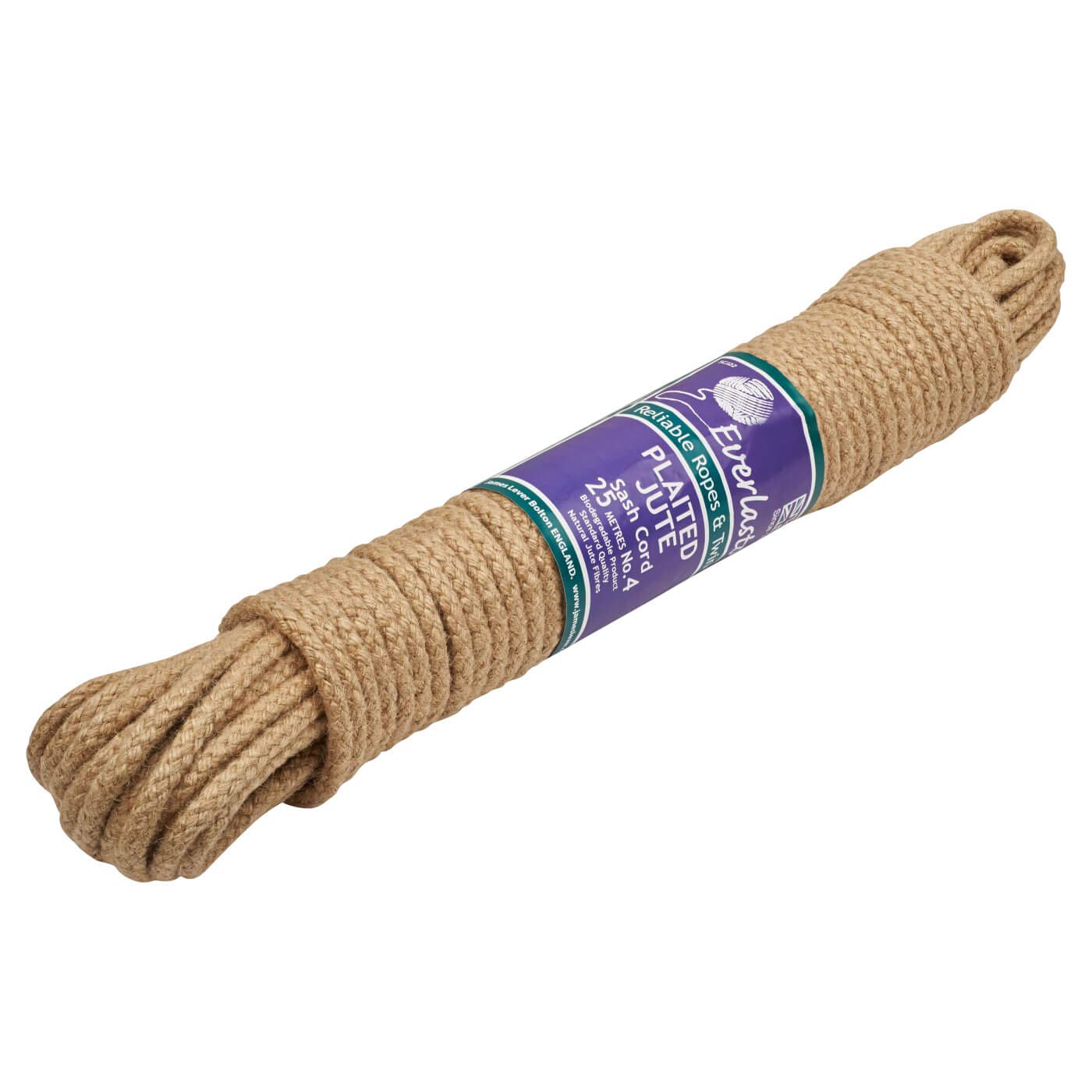 Everlasto Plaited Jute Sash Cord with Strong Polypropylene Core No.3 (5mm) x 25m