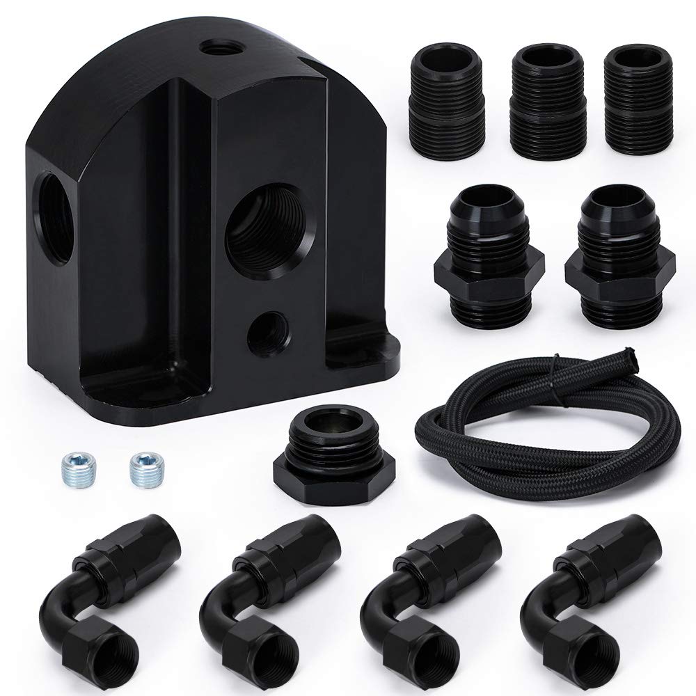 Photo 1 of Hypertune Billet Aluminum Oil Filter Relocation Kit AN12 Oil Braided Hose Adapter 1/8NPT Block-Off 13/16"-16 3/4"-16 M22*1.5 Oil Filter Adapter
