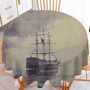 Nautical Round Tablecloth Old Pirate Ship in The Sea ...