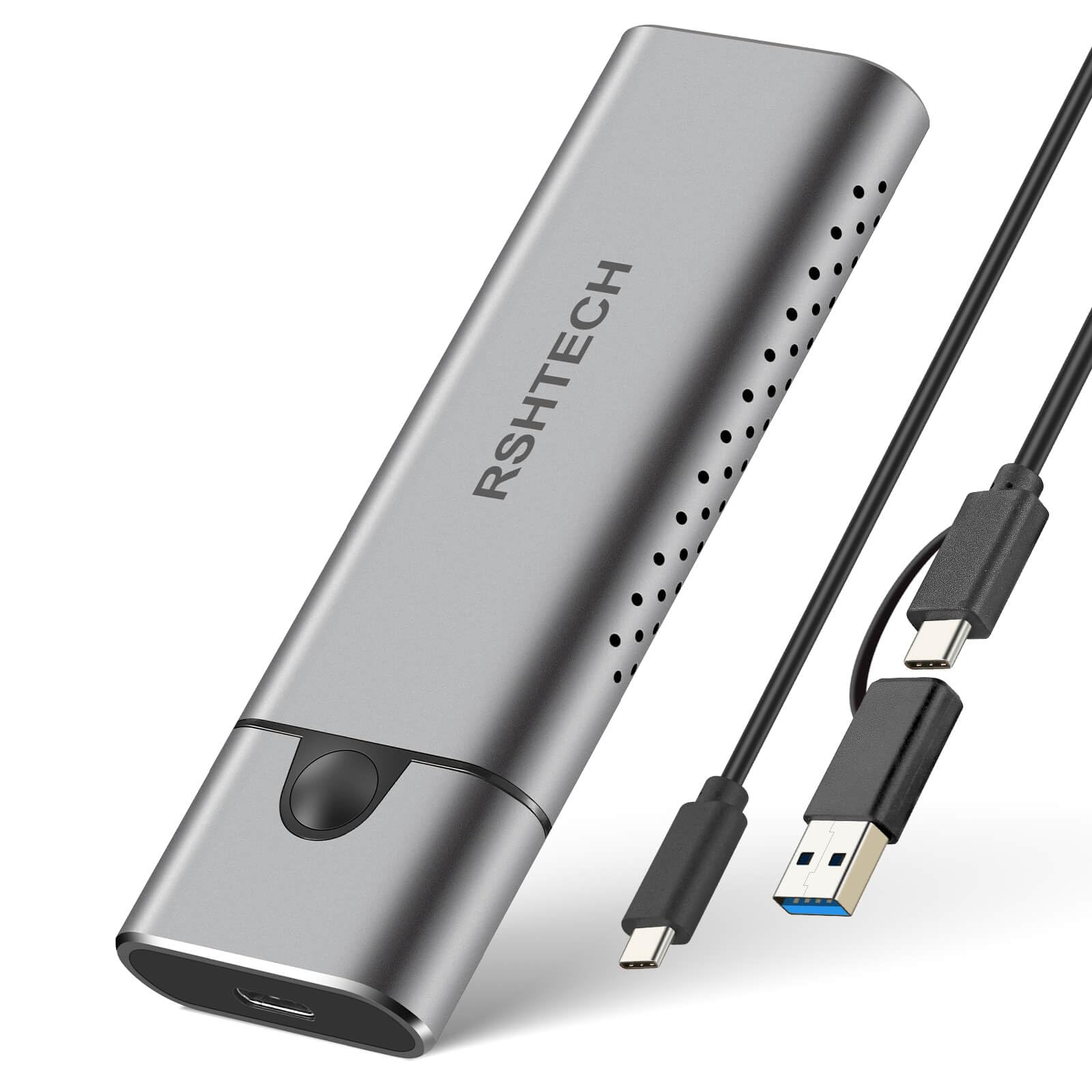 RSHTECH M.2 NVMe SATA Enclosure, 10Gbps USB 3.2 M.2 SSD Enclosure for NVMe PCIe and SATA M-Key/B+M Key, Aluminum External SSD Caddy Support UASP &TRIM, Tool-Free (RSH-329)