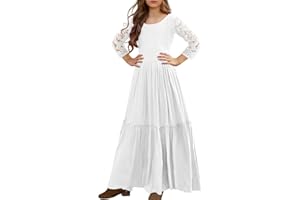 MITILLY Girls Lace Flower Ruffle Sleeve A-Line Swing Wedding Party Maxi Dress with Pockets