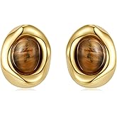 Dckazz Brown Earrings Circle Chunky Earrings for Women Trendy 18K Gold Plated Stud Hoop Stainless Steel Hypoallergenic