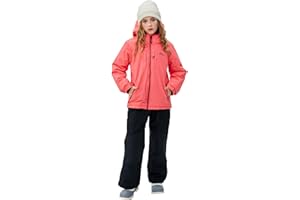 NORDOIS POUTINE Girls Snowsuit With Detachable-Hood Ski Suit Extra Warmth Winter Suit (10-12Years, Coral)