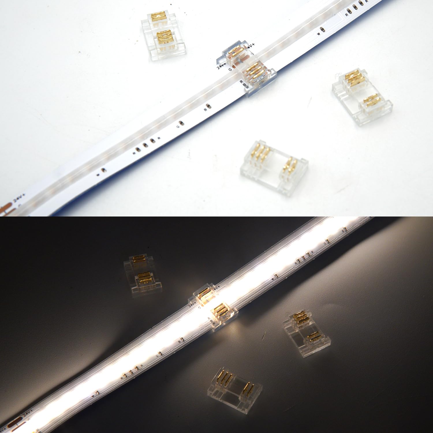 Boarda RGBW COB LED Strip Connectors, 5-Pin 12mm Gapless Solderless Connection for 12mm RGBW COB LED Strip Lights