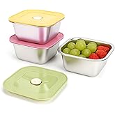 fecoqi 3 PCS Stainless Steel Storage Containers with Lids(18oz),Reusable Metal Meal Prep Container,Food Storage Containers for Yogurt、Snacks、Sandwich、Fruits,Freezer & Dishwasher Safe