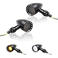 MotoParAcc Universal Motorcycle Front Bullet LED Turn Signals, Switchback White Running Lights Compatible with Honda Harley Yamaha Scooter Kawasaki Suzuki Triumph
