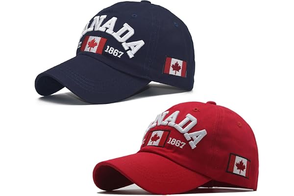 2Pcs Canada Baseball Cap for Men Women, Canada Day Maple Leaf Flag Dad Hat Golf Cap Adjustable Sport Outdoor Fitted Plain Cap
