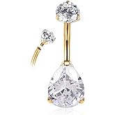 PEAKLINK Titanium Belly Button Ring 14G Belly Jewelry with Double CZ Navel Bar Internally Threaded Belly Barbell Navel Jewelry Navel Belly Piercing for Women 10mm