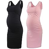 Liu & Qu Women's Maternity Sleeveless Tank Dresses Side Ruching Bodycon Dress for Daily Wearing or Baby Shower