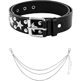 NoctisNest Punk Belt with Pants Chain - 2Pcs Grunge Accessories for Women Men, Aesthetic Metal Gothic Rock Belt Set for Jean