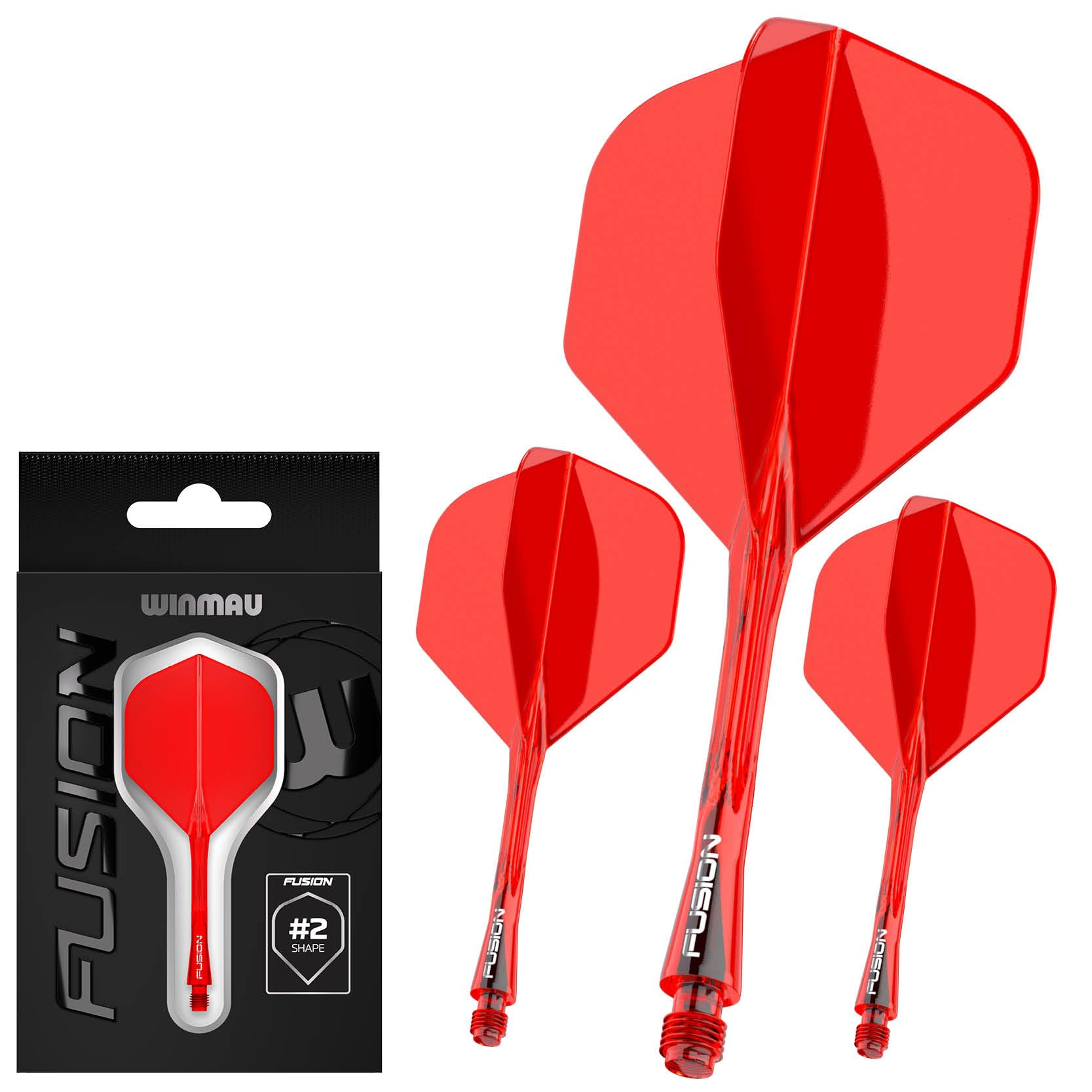 WINMAU Darts Fusion Integrated Flight & Shaft System - No.2 Shape & Design - Red Colour, Medium Length