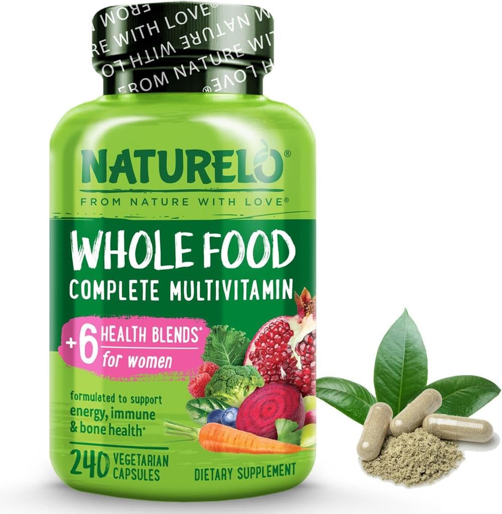 NATURELO Whole Food Multivitamin for Women - with Natural Vitamins, Minerals, Botanical Blends - Complete All-in-One Supplement for Energy, Brain, Eye Health - 240 Vegan Capsules | 2 Month Supply