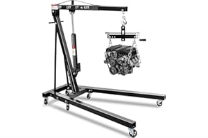 ELITEEDGE 2 Ton Hydraulic Engine Hoist Crane with Lever, Folding Heavy-Duty Cherry Picker with 6 Locking Wheels & 4 Boom Positions, for Truck/SUV Engines, Garage Workshop, Industrial Lifting (Net Wt. 168 lbs)