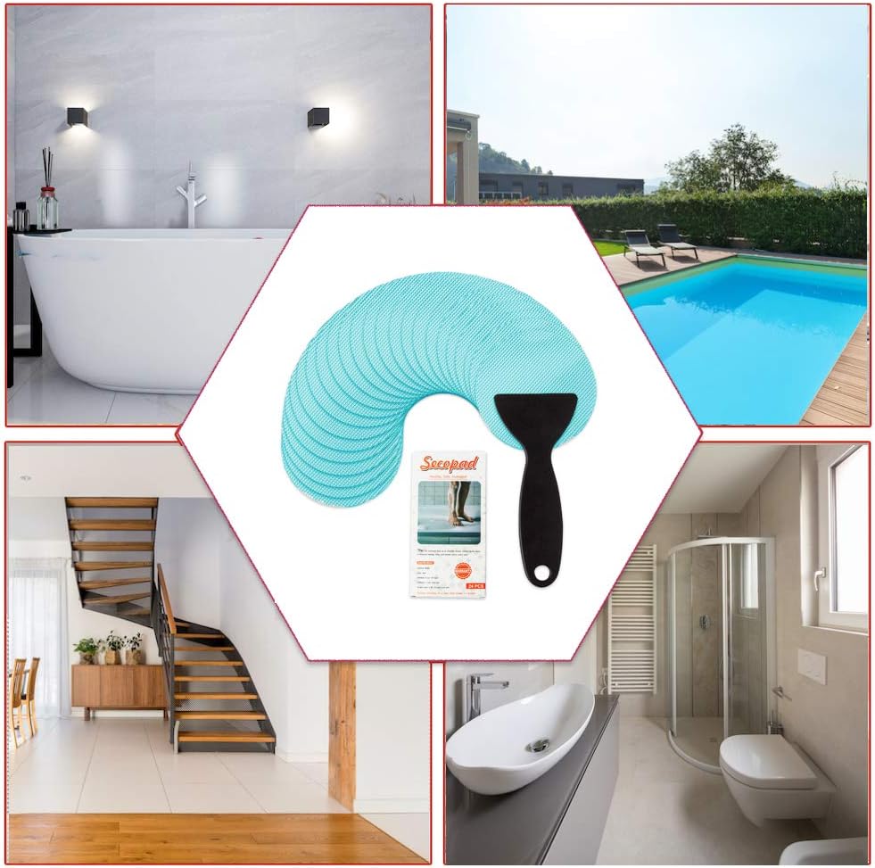 Secopad Non-Slip Bathtub Stickers, 24 PCS Safety Bathroom Tubs Showers Treads Adhesive Decals Scraper (Blue): Home & Kitchen
