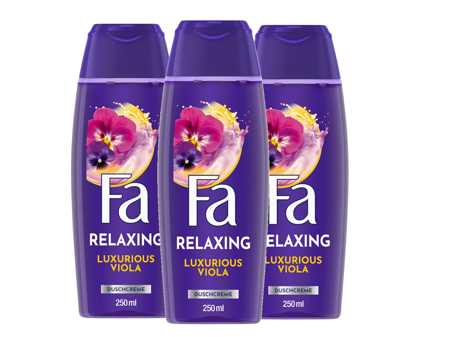 FA Luxurious Moments Shower Gel (3 x 250 ml) 95% Ingredients of Natural Origin, Nourishing Shower Cream for a Wonderful Journey with Luxurious Fragrance of Pink Viola
