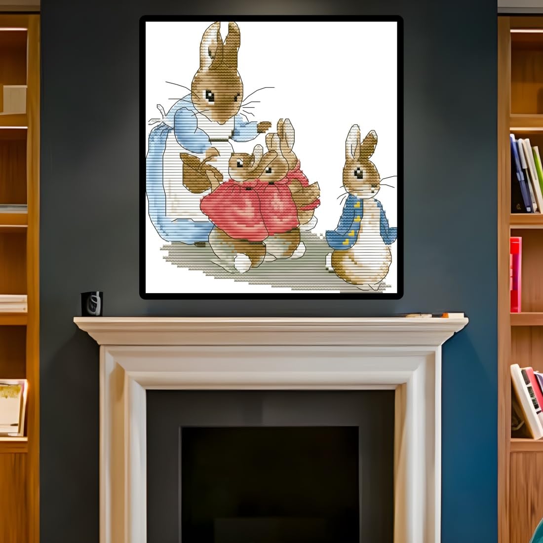 YEESAM Art Cross Stitch Kits for Adults Beginners Bunny Rabbits Family Pre Printed or Unprinted Counted, DIY Embroidery Starter Kit Stamped or Unstamped Easy Sewing Set (11ct Printed)