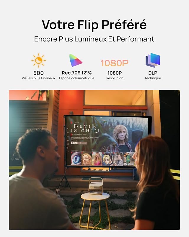 Elfin Flip Plus Videoprojecteur Portable Cinéma Domestique & Jardin