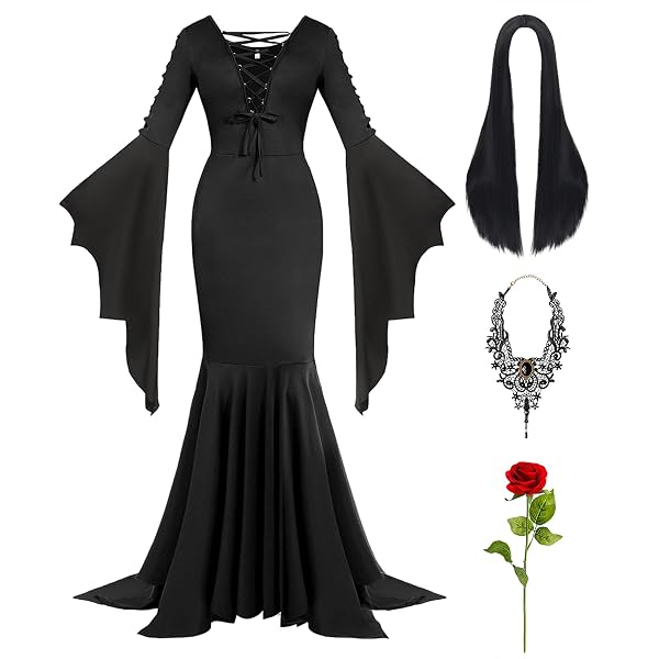 Amazon.com: FOGHORN Womens Cosplay Costume Village Vintage Vampire Lady  Long Black Dress Halloween Party Outfit(S) : Clothing, Shoes & Jewelry