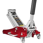 BIG RED AT815016LR Torin Hydraulic Low Profile Aluminum and Steel Racing Floor Jack with Dual Piston Quick Lift Pump, 1.5 Ton (3,000 lb) Capacity, Red