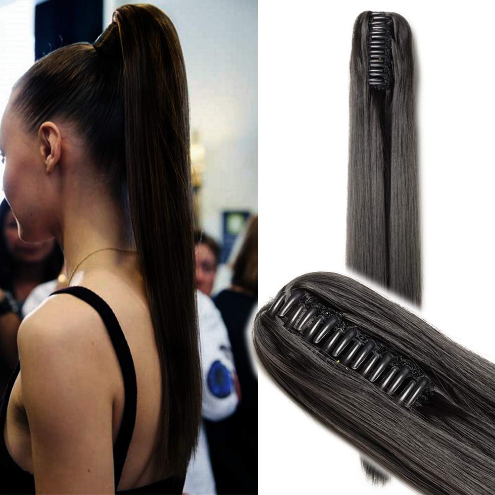 21inch Long Straight Claw on Ponytail Extensions Heat-Resisting Synthetic Clip in Hairpiece Pony Tail Extension