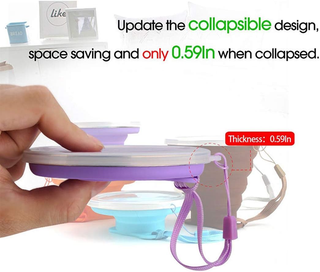 Hillento 4PCS Collapsible Coffee Cup Silicone Folding Cup/Mug Sport Bottle with Lids - Image 5
