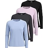 Real Essentials 4 Pack: Women's UPF 50+ Quick Dry Fit Sun Shirts Long Sleeve UV SPF Hiking Top Outdoor (Available in Plus)