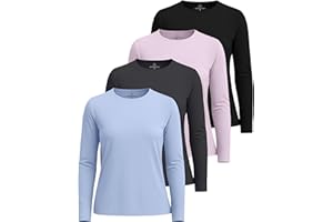 Real Essentials 4 Pack: Women's UPF 50+ Quick Dry Fit Sun Shirts Long Sleeve UV SPF Hiking Top Outdoor (Available in Plus)