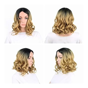 Amazon Co Jp かつら 女性のショートカーリーヘアグラデーション染め