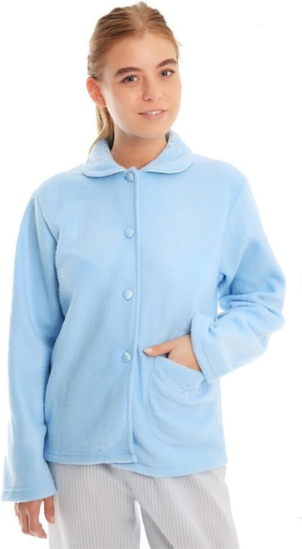 undercover lingerie Ladies Daisy Soft Fleece Warm Traditional Button Bed Jacket Nightwear Pink or Blue