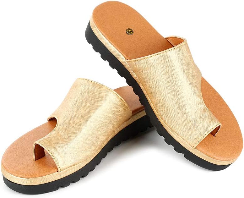 Correction Shoes Sandal Shoes Summer Beach Travel Shoes Open Toe Ankle Roman Slippers Sandals Shoes Size 38 (Gold)