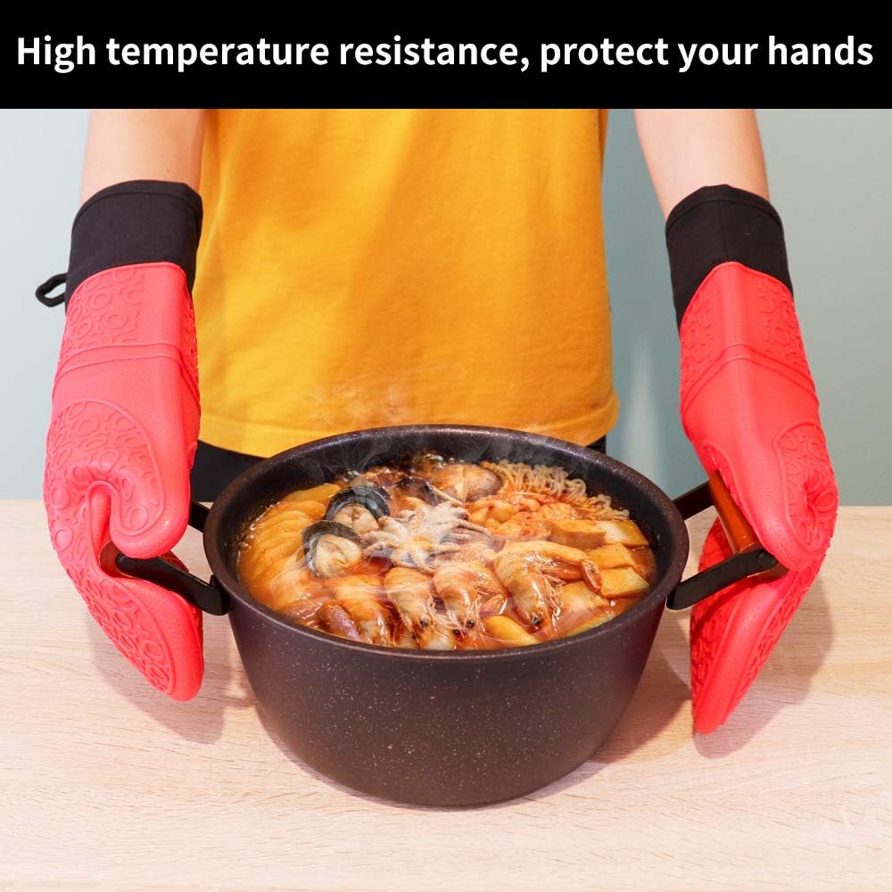 HY Silicone Non Slip Oven Mitts,1 Pair of Extra Long Professional Pot Holders,Heat Resistant Kitchen Cooking Mitts，Baking and Outdoor BBQ: Home & Kitchen