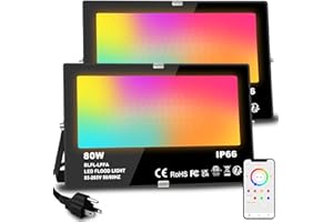MELPO LED Flood Light Outdoor 800W Equivalent 8000LM Smart RGB Landscape Lighting with APP Control, DIY Scenes - Timing - Warm White 2700K - Color Changing Uplight, IP66 Waterproof US Plug (2Pack)