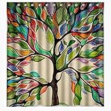 ONEONEY Colorful Tree of Life Gorgeous Like Feather Bathroom Shower Curtain - Custom Polyester Fabric kids Decorative Curtain Ideas (72