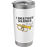 Flugelhorn Player, I Destroy Silence, Hornist Brass Musician Stainless Steel Insulated Tumbler