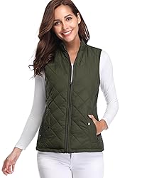 Fuinloth Women's Quilted Vest, Stand Collar