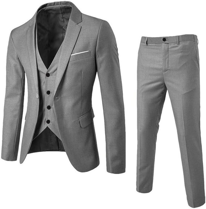 Herren Anzug Slim Fit 3 Teilig mit Weste Schnitt Festliche Anzüge Männer Business Herrenanzug