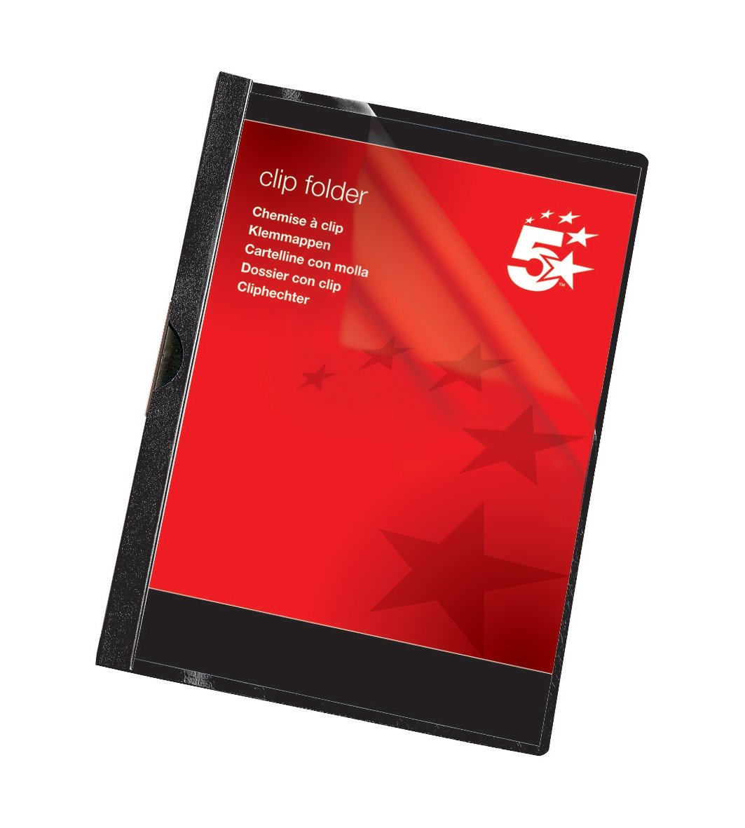 5 Star Office Clip Folder 3mm Spine for 30 Sheets A4 Black [Pack 25]