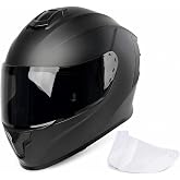 Orthrus Full Face Motorcycle Helmet for Adults Men Women DOT Approved | Motorbike Street Bike Helmets w/Tinted &amp; Clear Visor, Advanced Ventilation, Removable Washable Liner, Matte Black S
