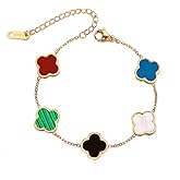 Four Leaf Clover Bracelet 18K Gold Plated Lucky Bracelets for Women Gold Bracelets White/Gold/Black Flower Leaf Link Lucky Bracelets Jewelry Bracelets for Women Trendy Birthday Gifts for Women