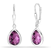 LeCalla 925 Sterling Silver Drop Earrings for Women | Created Birthstone Gemstone Leverback Earring | Hypoallergenic Women's Lever-Back Dangle Earrings