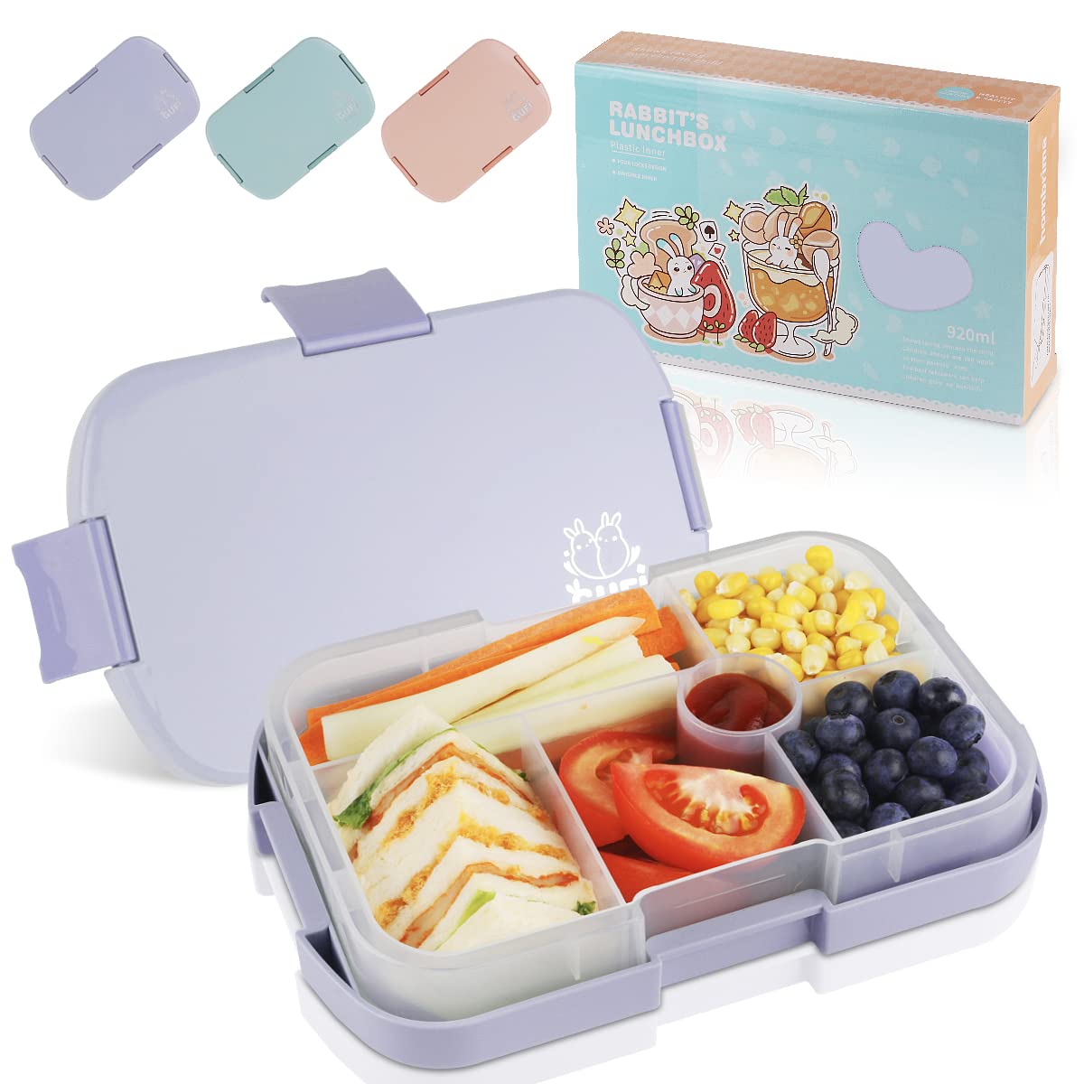 hombrima Kids Bento Lunch Box with 6 Compartments, Lunchboxes for Childrens Girls Boys Adults Work School, BPA Free, Leakproof, Microwave Safe(Purple) — image 1