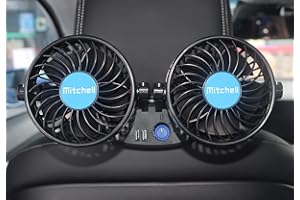 KWYZ 12 Volt Car Fan for Back Seat, Portable Car Seat Fan car essentials, Headrest 360°Rotatable Dual Head Cooling Fan with 2 USB Charging Port & Cigarette Lighter Plug for Vehicles, SUV, RV, Boat