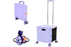 FELICON SELORSS Foldable Utility Cart Folding Portable Rolling Crate Handcart with Durable Heavy Duty Plastic Telescoping Handle Collapsible 4 Rotate Wheels for Travel Shop Move Luggage Office(Purple