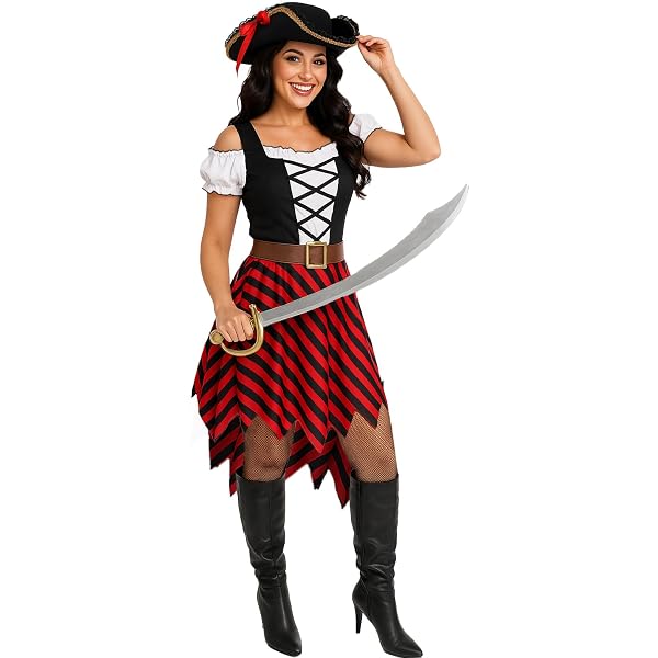 Pink Pirate Wench Costume For Women - Complete Fancy Dress Outfit For Hen Parties & Theme Nights