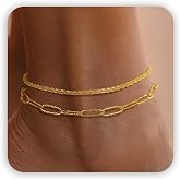 Freekiss Sparkle Glitter Waterproof Ankle Bracelets for Women Trendy | Dainty Layered Anklet for Women Adjustable Womens Anklet Set Stackable Beaded Cuban Link Anklets Beach Jewelry for Women